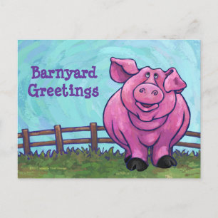 Tarjeta postal de cerdo rosa
