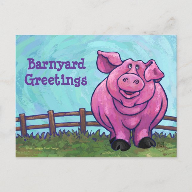 Tarjeta postal de cerdo rosa (Anverso)