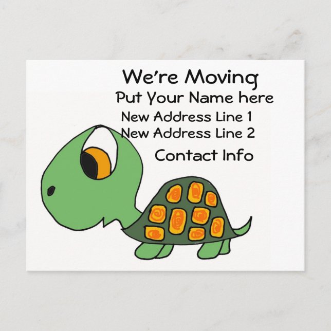 Tarjeta postal de CG- Nos mudamos tortuga (Anverso)