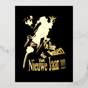 Tarjeta postal de champán Santa Nieuwjaars con pap