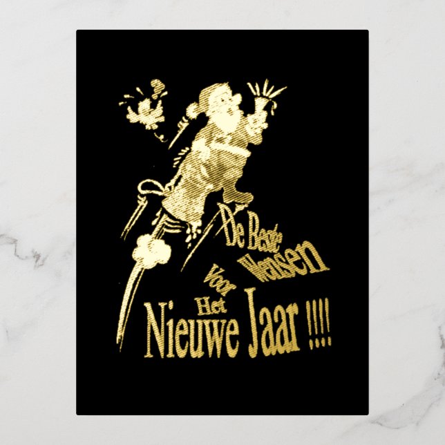 Tarjeta postal de champán Santa Nieuwjaars con pap (Anverso)