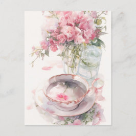 Tarjeta postal de charla de té romántico
