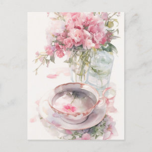 Tarjeta postal de charla de té romántico