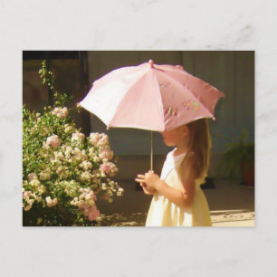Tarjeta postal de Chica de paraguas rosa