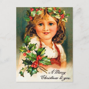 Tarjeta postal de chica de Vintage Christmas Holid