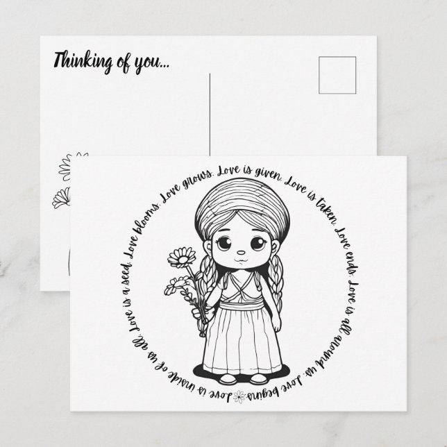 Tarjeta postal de chica del bosque con margaritas (Anverso / Reverso)