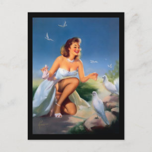 Tarjeta postal de chica pin-up de los años 50