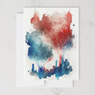 Tarjeta postal de Cityscape para Fireworks