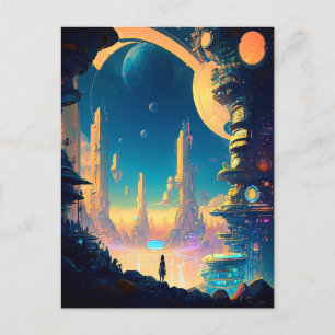 Tarjeta postal de ciudad futurista de ciencia ficc