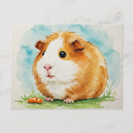 Tarjeta postal de cobaya linda con zanahoria