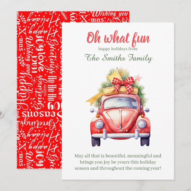 Tarjeta postal de coche retro de Navidad (Anverso / Reverso)