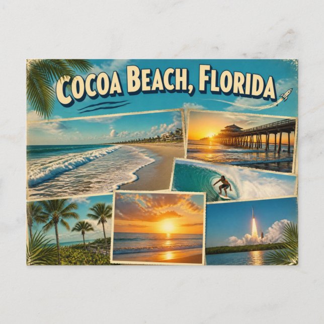 Tarjeta postal de Cocoa Beach, Florida (Anverso)