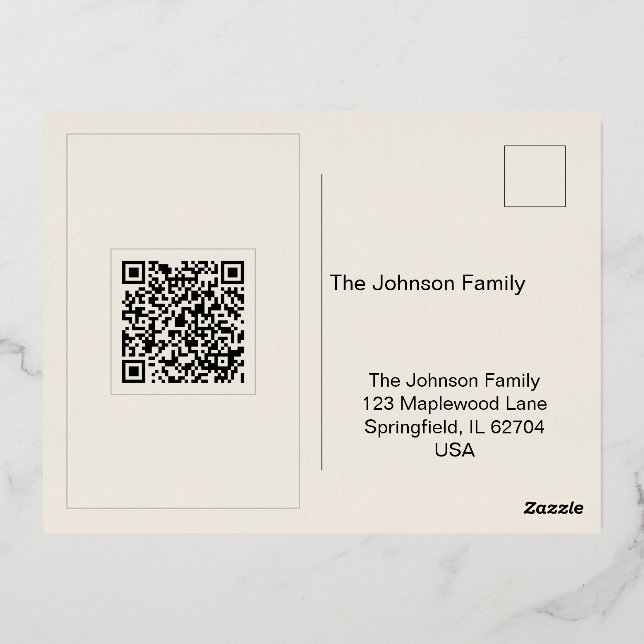 Tarjeta postal de código QR mínimo editable con te (Reverso)