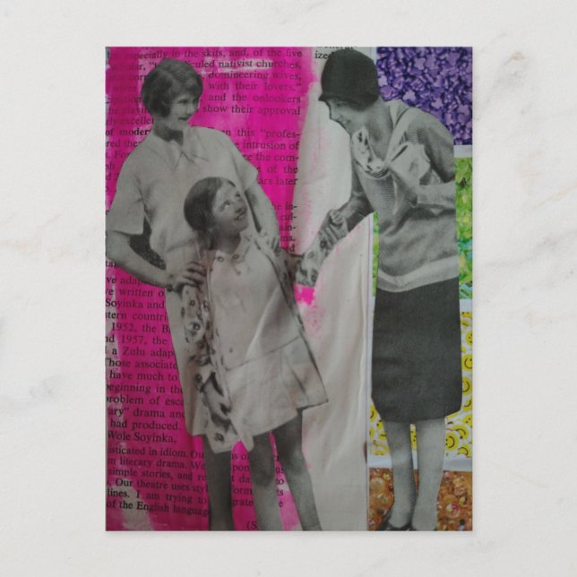 Tarjeta postal de collage de dos mujeres y una niñ (Anverso)