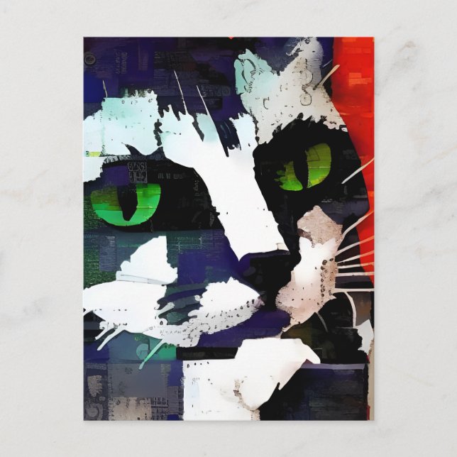 Tarjeta postal de collage de gato (Anverso)