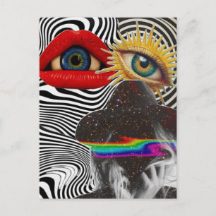 Tarjeta postal de collage de medios mixtos surreal