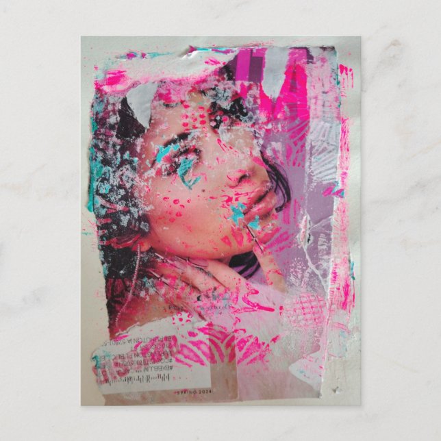 Tarjeta postal de collage de mujer descartada de m (Anverso)