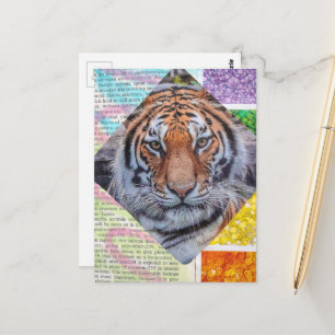 Tarjeta postal de collage de tigre único y colorid