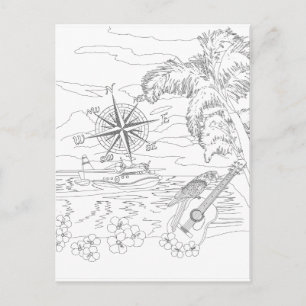 Tarjeta postal de color para adultos de Isla Tropi
