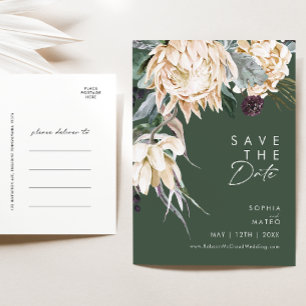 Tarjeta Postal de Compromiso Floral Blanco   Verde