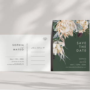 Tarjeta Postal de Compromiso Floral Blanco   Verde