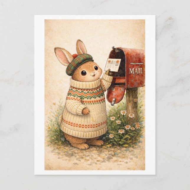 Tarjeta postal de conejito al estilo vintage (Anverso)