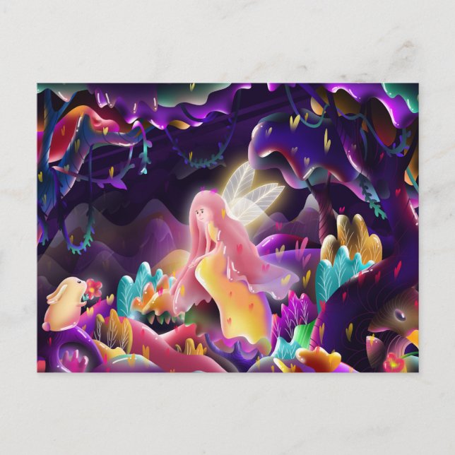 Tarjeta postal de conejito y hada (Anverso)