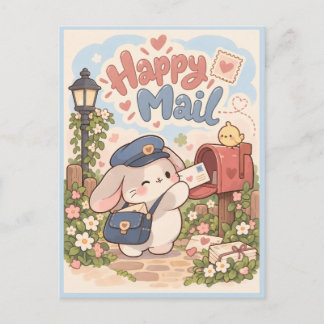 Tarjeta postal de conejo de correo feliz lindo