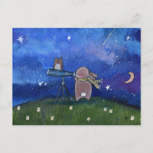 Tarjeta postal de conejo de mirada de estrellas