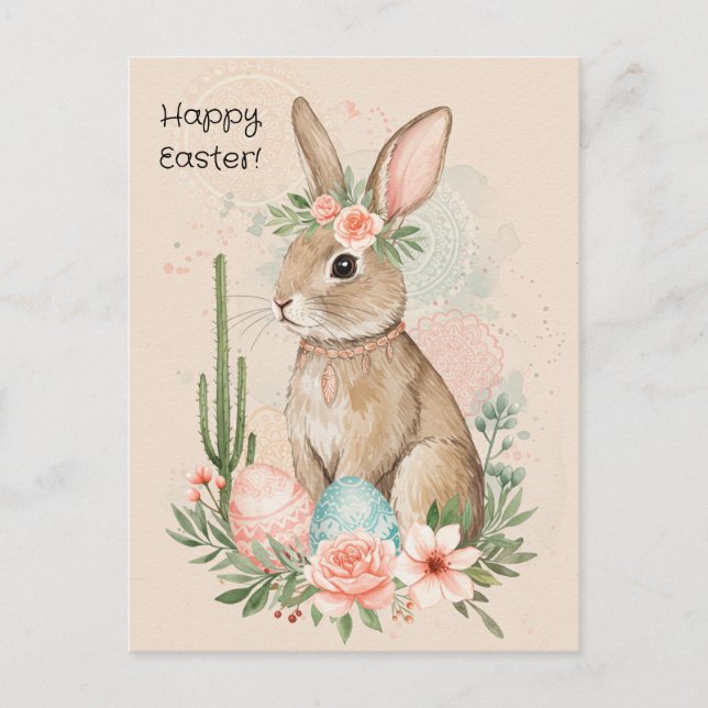 Tarjeta postal de conejo de Pascua boho – Mandala  (Anverso)