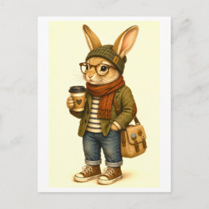 Tarjeta postal de conejo hipster