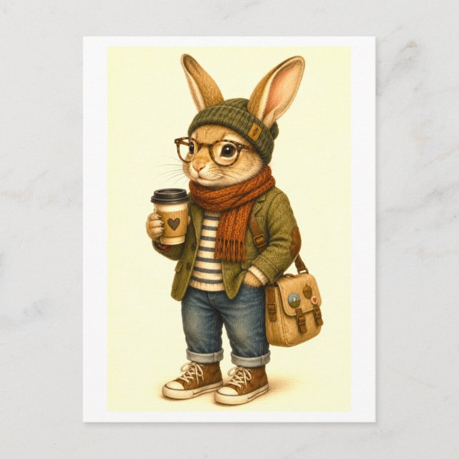 Tarjeta postal de conejo hipster (Anverso)