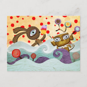 Tarjeta postal de conejo y mono
