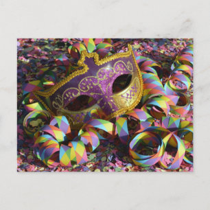 tarjeta postal de confeti de máscara de carnaval