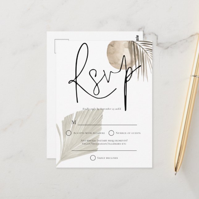 Tarjeta postal de confirmación de boda con abanico (Anverso/Reverso In Situ)