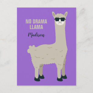 Tarjeta postal de Cool Llama con texto y color per