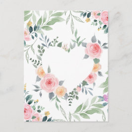 Tarjeta postal de corazón de flor rosa