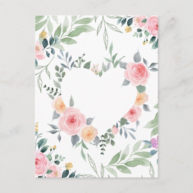 Tarjeta postal de corazón de flor rosa (Anverso)