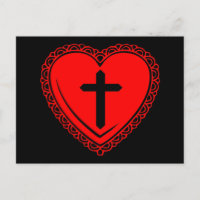 Tarjeta postal de corazón gótico + cruz (negro + r