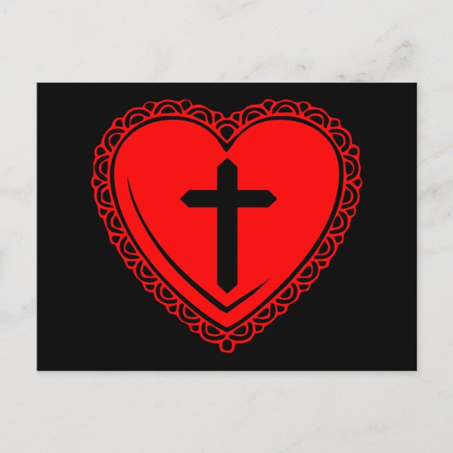 Tarjeta postal de corazón gótico + cruz (negro + r (Anverso)