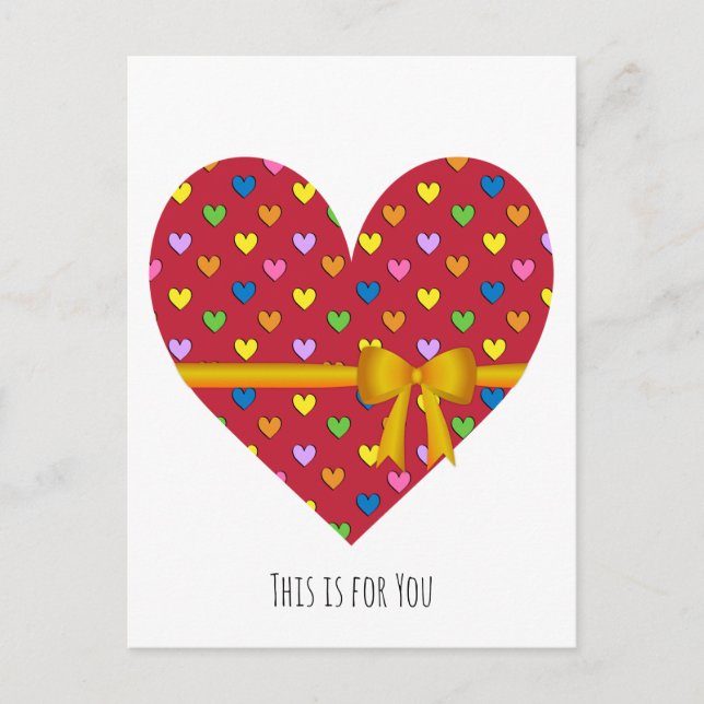 Tarjeta postal de corazón rojo con lazo (Anverso)