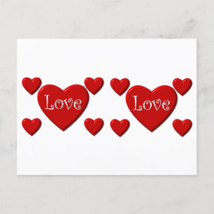 Tarjeta postal de corazones rojos de amor