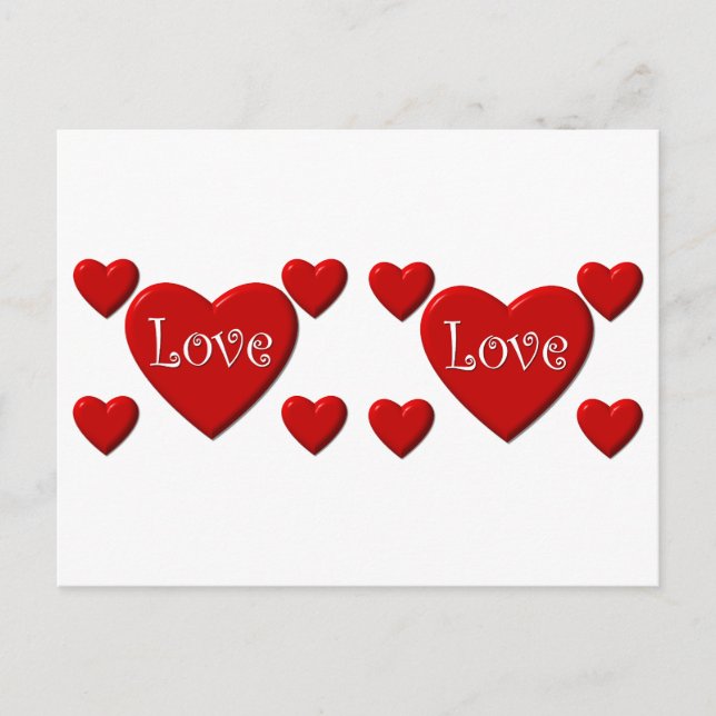 Tarjeta postal de corazones rojos de amor (Anverso)