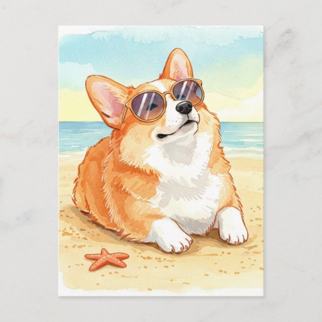 Tarjeta postal de Corgi lindo con gafas de sol en  (Anverso)