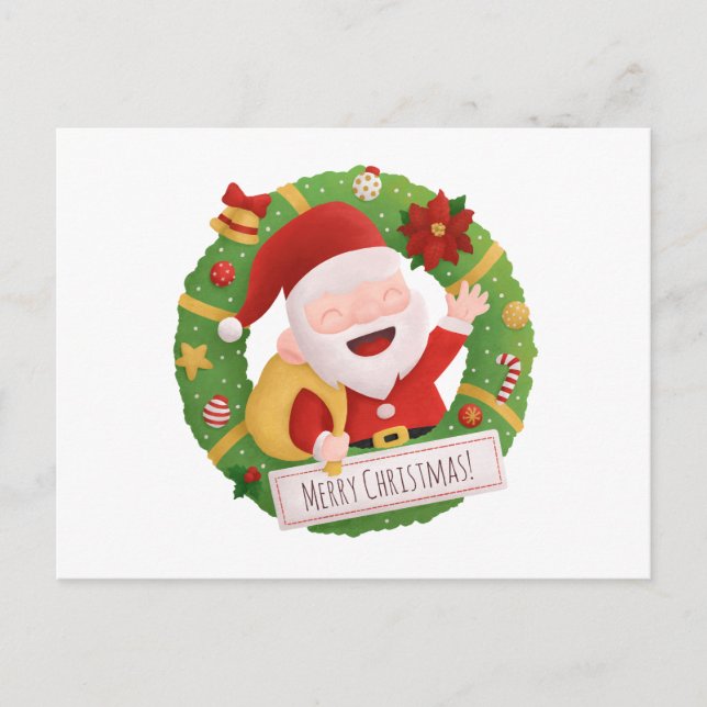 Tarjeta postal de corona de Navidad de Santa Claus (Anverso)