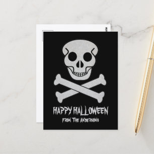 Tarjeta postal de cráneo y huesos de Halloween