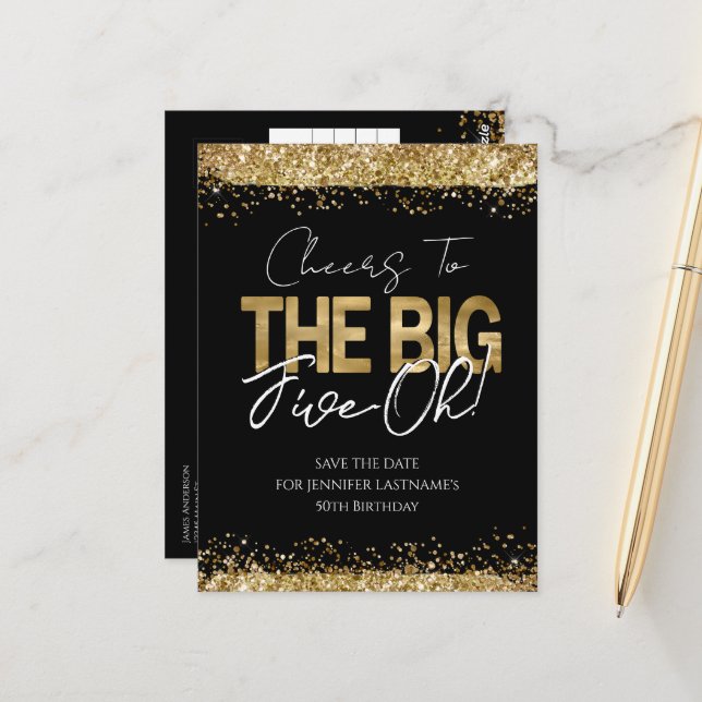 Tarjeta postal de cumpleaños 50 dorado negro Guard (Anverso/Reverso In Situ)