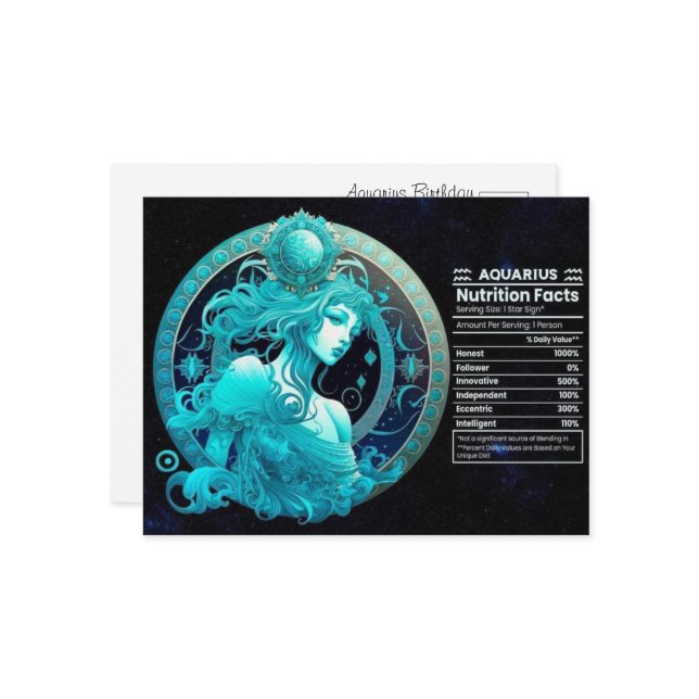 Tarjeta postal de cumpleaños Aquarius Zodiac (Anverso/Reverso In Situ)