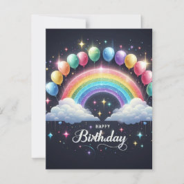 Tarjeta postal de cumpleaños - Arcoíris y globos b