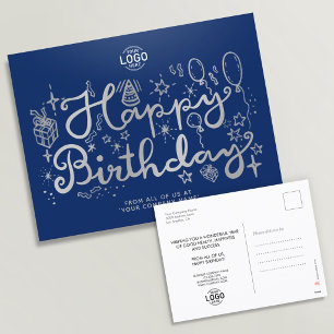 Tarjeta postal de cumpleaños azul plateado de Nego